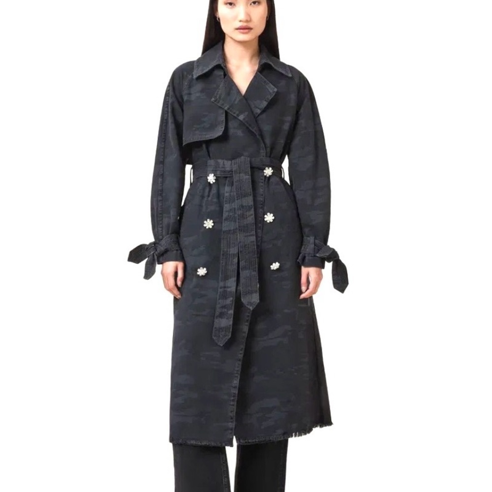 All Saints Denim camo bling raw edge oversized  Trench Coat plus